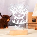 Personalized Highland Cow LED Night Light with Name and Wooden Base Home Decor Children's Day Birthday Gift for Kids Highland Cow Lover
