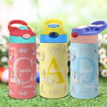 Personalized Peter Rabbit Floral Name 12 oz Insulated Water Bottle with Silicone Straw and Spill-Proof Lid Easter Birthday Gift for Boys Girls