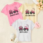 Personalized Cute Tractor Heart 100% Cotton Baby Bodysuit T-shirt with Name Birthday Anniversary Valentine's Day Gift for Infants Toddlers