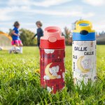 Personalizado lindo elefante Luna 12 oz niño aislado Nombre Botella de agua con asa y pajita de silicona Cumpleaños Volver a la escuela Regalo para Niño Niña