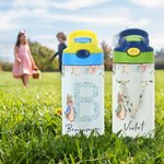 Personalised Cute Peter Rabbit Floral Initial 12 oz Insulated Water Bottle with Silicone Straw and Spill-Proof Lid Easter Back to School Gift for Kids