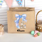Personalized Cute Bow Easter Bunny Eggs Jute Tote Bag with Name and Initial Travel Accessories Birthday Easter Party Gift for Boys Girls