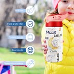 Personalizado lindo elefante Luna 12 oz niño aislado Nombre Botella de agua con asa y pajita de silicona Cumpleaños Volver a la escuela Regalo para Niño Niña