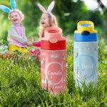 Personalized Peter Rabbit Floral Name 12 oz Insulated Water Bottle with Silicone Straw and Spill-Proof Lid Easter Birthday Gift for Boys Girls