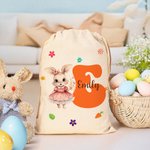 Personalized Watercolor Floral Bunny Name Drawstring Gift Bag with Initial Easter Party Egg Hunting Birthday Gift for Boys Girls