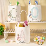 Personalized Cute Peter Rabbit Floral Initial Design Reusable Bunny Ears Basket with Name Party Favor Easter Hunting Birthday Gift for Kids Family