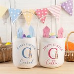 Personalisierte Frohe Ostern niedlichen Peter Rabbit Hasenohren Osterkorb mit Initialen und Namen Ostereierjagd Party Favors Geburtstagsgeschenk für Jungen Mädchen