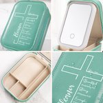 Boîte à bijoux de voyage en cuir avec miroir de maquillage LED ajustable Cadeau d'anniversaire et de mariage pour femmes chrétiennes