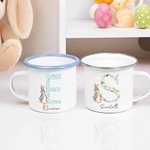 Personalized Cute Easter Peter Rabbit Floral Initial 11 oz Enamel Mug with Name Easter Birthday Gift for Kids