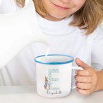 Personalized Cute Easter Peter Rabbit Floral Initial 11 oz Enamel Mug with Name Easter Birthday Gift for Kids