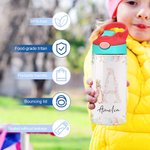 Personalised Cute Peter Rabbit Floral Initial 12 oz Insulated Water Bottle with Silicone Straw and Spill-Proof Lid Easter Back to School Gift for Kids