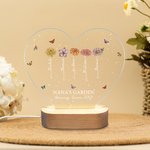 Personalized 1-12 Birth Flowers Heart-shaped LED Night Light with Wooden Base Home Decor Mother's Day Birthday Gift for Mom Grandma