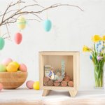 Personalized Cute Peter Rabbit Floral Initial Name Wooden Clear Money Box Piggy Bank Easter Holiday Birthday Educational Gift for Kids