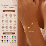 Personalisiertes Zierliches Armband mit 1-6 Gemischten Charms von Geburtsblume Geburtsstein Initiale Muttertag Jahrestag Geburtstag Geschenk für Damen