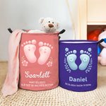 Personalized Baby Footprint Waterproof Laundry Storage Basket with Name and Birth Information Baby Shower Housewarming Gift for Kids Family