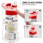 Personalizado lindo elefante Luna 12 oz niño aislado Nombre Botella de agua con asa y pajita de silicona Cumpleaños Volver a la escuela Regalo para Niño Niña