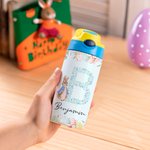 Personalised Cute Peter Rabbit Floral Initial 12 oz Insulated Water Bottle with Silicone Straw and Spill-Proof Lid Easter Back to School Gift for Kids