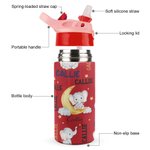 Personalizado lindo elefante Luna 12 oz niño aislado Nombre Botella de agua con asa y pajita de silicona Cumpleaños Volver a la escuela Regalo para Niño Niña