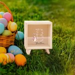 Personalized Cute Peter Rabbit Floral Initial Name Wooden Clear Money Box Piggy Bank Easter Holiday Birthday Educational Gift for Kids