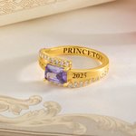 Personalised Square Birthstone Ring with Zircon Engraved Text and Year Graduation Gift for Class of 2025 Graduates