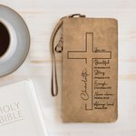 Personalizada Cruz Versículo de la Biblia Pulsera Tríptico de cuero billetera con nombre y ranuras para tarjetas Cumpleaños Bautizo Regalo para Cristianos Mujeres