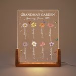 Personalized 1-12 Birth Flower Acrylic LED Night Light with Wooden Base Home Decor Mother's Day Birthday Gift for Grandma Mom