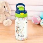 Personalised Cute Peter Rabbit Floral Initial 12 oz Insulated Water Bottle with Silicone Straw and Spill-Proof Lid Easter Back to School Gift for Kids
