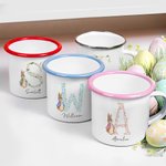 Personalized Cute Easter Peter Rabbit Floral Initial 11 oz Enamel Mug with Name Easter Birthday Gift for Kids