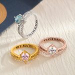 Personalized Zircon Birthstone Ring with Engraved Name Year and Text Dainty Jewellery Birthday Graduation Gift for Women Graduates
