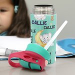 Personalizado lindo elefante Luna 12 oz niño aislado Nombre Botella de agua con asa y pajita de silicona Cumpleaños Volver a la escuela Regalo para Niño Niña