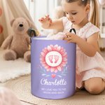 Personalized Baby Footprint Waterproof Laundry Storage Basket with Name and Birth Information Baby Shower Housewarming Gift for Kids Family