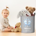 Personalized Baby Footprint Waterproof Laundry Storage Basket with Name and Birth Information Baby Shower Housewarming Gift for Kids Family