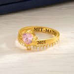 Personalized Zircon Birthstone Ring with Engraved Name Year and Text Dainty Jewellery Birthday Graduation Gift for Women Graduates