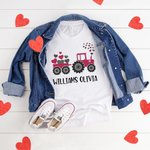 Personalized Cute Tractor Heart 100% Cotton Baby Bodysuit T-shirt with Name Birthday Anniversary Valentine's Day Gift for Infants Toddlers