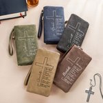 Personalizada Cruz Versículo de la Biblia Pulsera Tríptico de cuero billetera con nombre y ranuras para tarjetas Cumpleaños Bautizo Regalo para Cristianos Mujeres