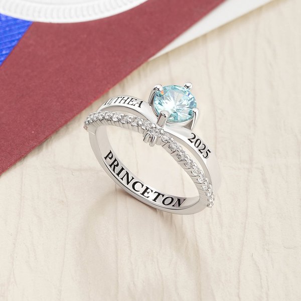 Zircon personalizado anillo de piedra de nacimiento con el nombre grabado Año y Texto Dainty Joyería Cumpleaños Graduación Regalo para Mujeres Graduados
