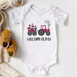 Personalized Cute Tractor Heart 100% Cotton Baby Bodysuit T-shirt with Name Birthday Anniversary Valentine's Day Gift for Infants Toddlers