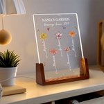 Personalized 1-12 Birth Flower Acrylic LED Night Light with Wooden Base Home Decor Mother's Day Birthday Gift for Grandma Mom