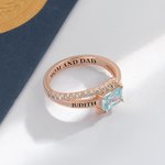 Personalised Square Birthstone Ring with Zircon Engraved Text and Year Graduation Gift for Class of 2025 Graduates