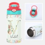 Personalised Cute Peter Rabbit Floral Initial 12 oz Insulated Water Bottle with Silicone Straw and Spill-Proof Lid Easter Back to School Gift for Kids