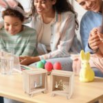 Personalized Cute Peter Rabbit Floral Initial Name Wooden Clear Money Box Piggy Bank Easter Holiday Birthday Educational Gift for Kids