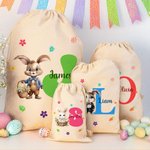 Personalized Watercolor Floral Bunny Name Drawstring Gift Bag with Initial Easter Party Egg Hunting Birthday Gift for Boys Girls