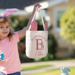 Personalisierte Frohe Ostern niedlichen Peter Rabbit Hasenohren Osterkorb mit Initialen und Namen Ostereierjagd Party Favors Geburtstagsgeschenk für Jungen Mädchen