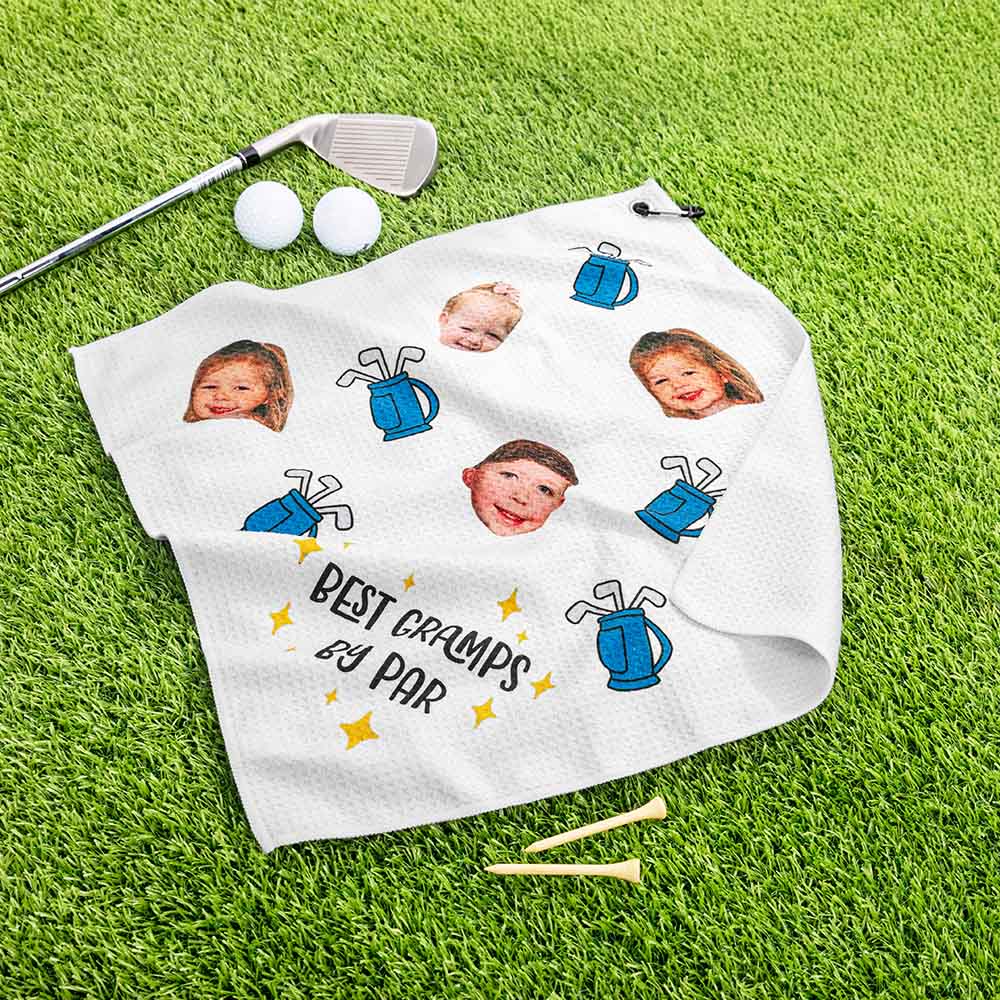 Serviette gaufrée personnalisée Golf 1-3 Portrait Photos avec nom et clip de suspension Anniversaire Fête des pères Accessoires de golf Cadeau pour amateur de golf