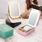 Boîte à bijoux de voyage en cuir avec miroir de maquillage LED ajustable Cadeau d'anniversaire et de mariage pour femmes chrétiennes