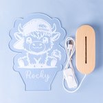 Personalized Highland Cow LED Night Light with Name and Wooden Base Home Decor Children's Day Birthday Gift for Kids Highland Cow Lover