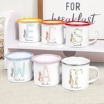Personalized Cute Easter Peter Rabbit Floral Initial 11 oz Enamel Mug with Name Easter Birthday Gift for Kids