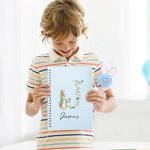 Personalized Easter Bunny Floral Initial Spiral Notebook and Pom Pom Pen Set with Name Back to School Easter Gift for Boys Girls