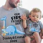 Personalisierte Dinosaurier Vater und Sohn Tochter Baumwoll-T-Shirt Anzug Unser erster Vatertag Geschenk Besonderes Geschenk für Papa Männer