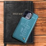 Personalized Cross Bible Leather Flip Wallet Phone Case for iPhone with Name RFID Blocking Card Holder Baptism Birthday Gift for Christian
